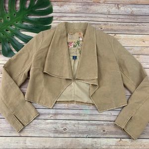 Anthropologie open front silk blend cropped jacket